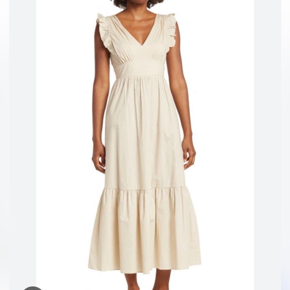 Maggy London V-neck sleeveless dress in Sand, 0